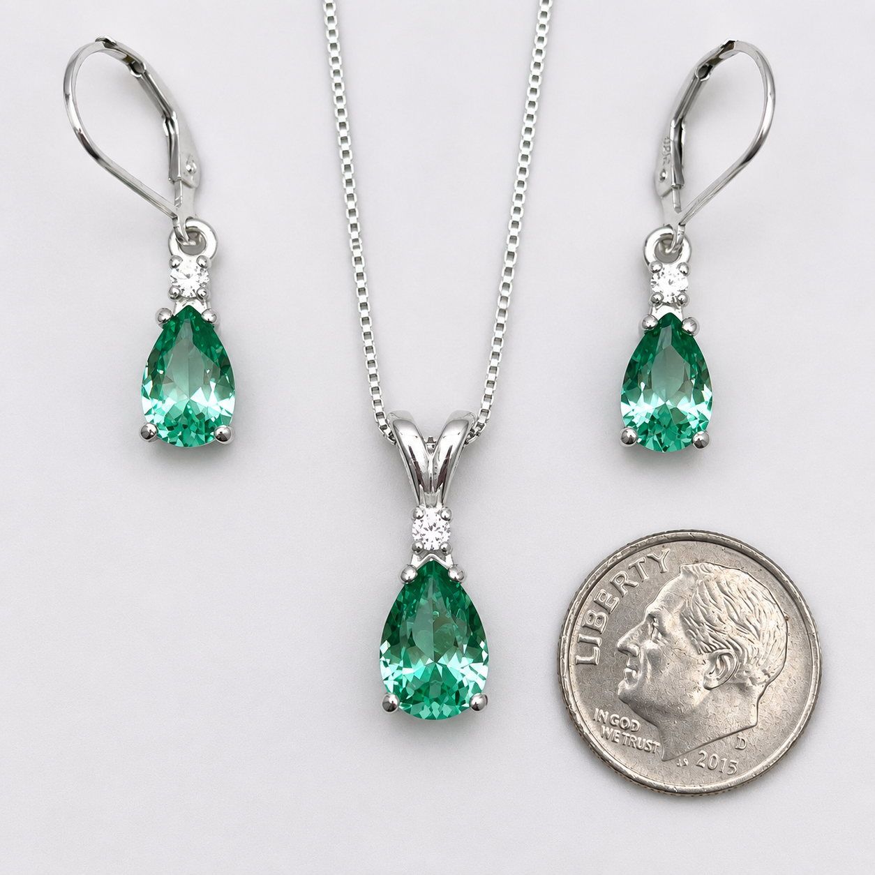 5.24 CTW Mint Green Spinel & Diamond Necklace & Leverback Earrings Set
