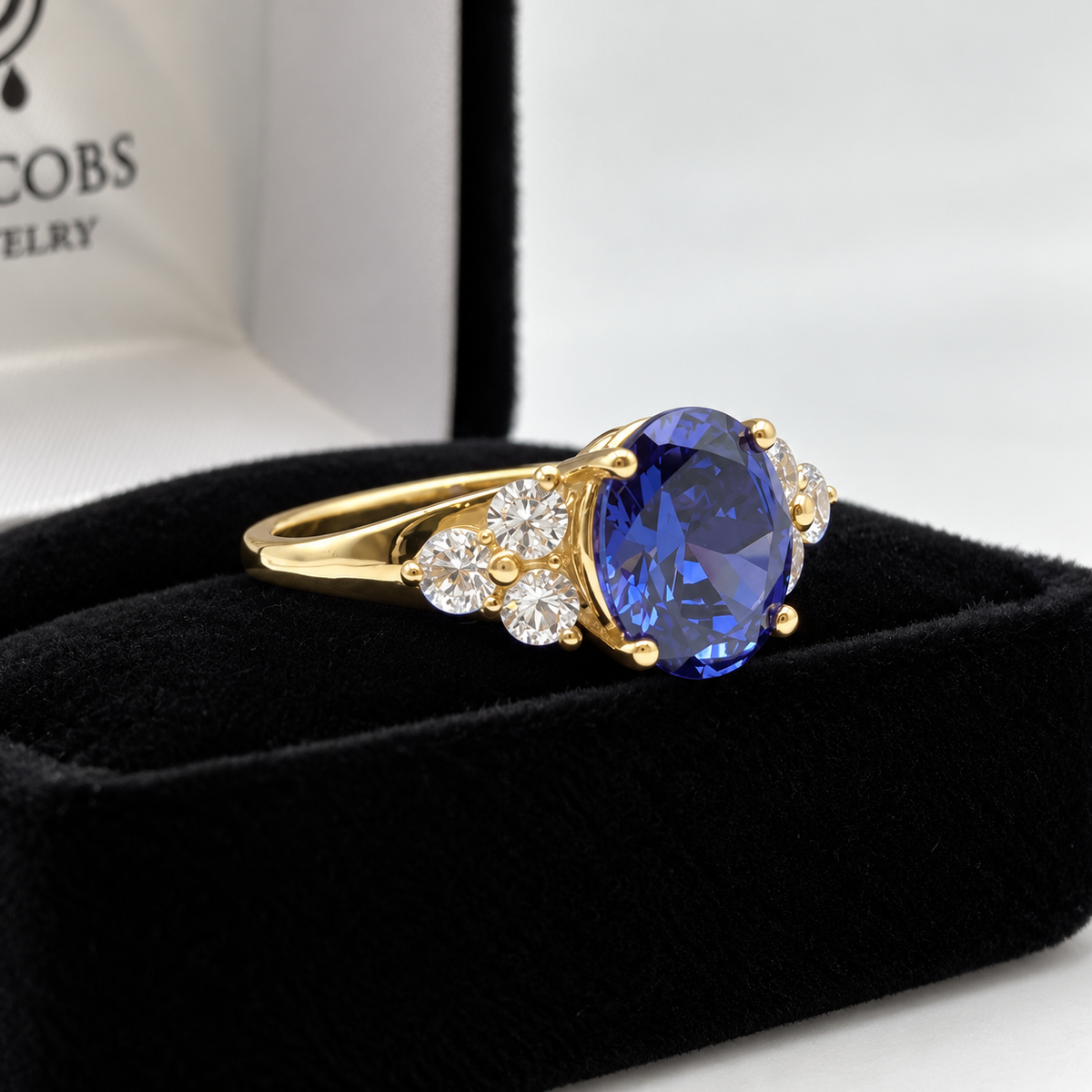 4ctw Oval Tanzanite & White Sapphire Gold Ring