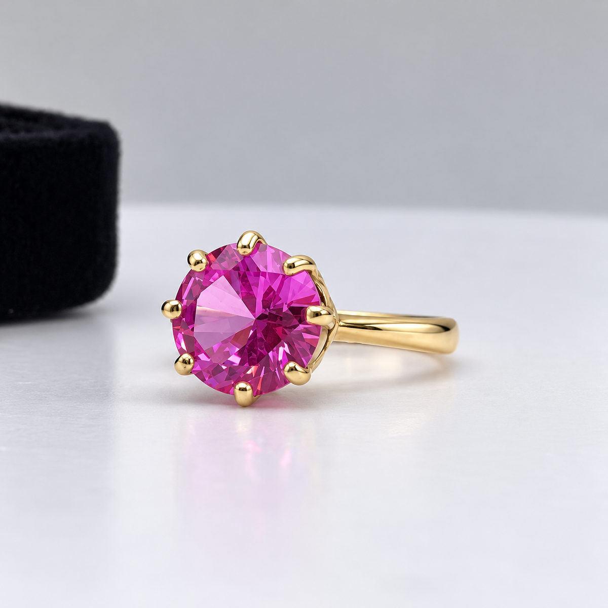 10mm Round Pink Sapphire Art Deco Crown Ring