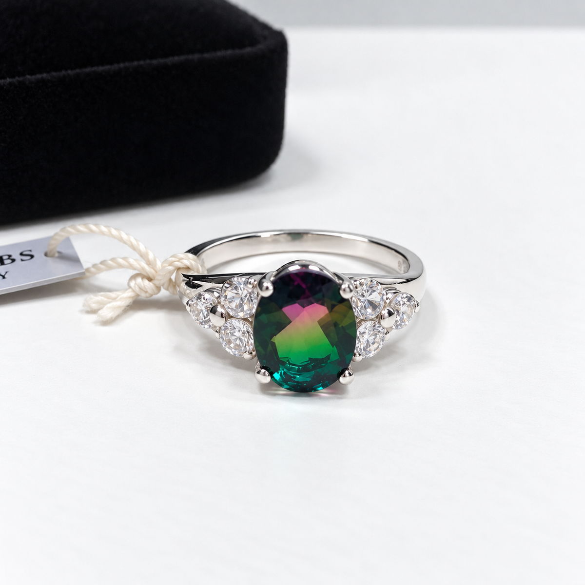 4ctw Watermelon Tourmaline Quartz & White Sapphire Statement Ring