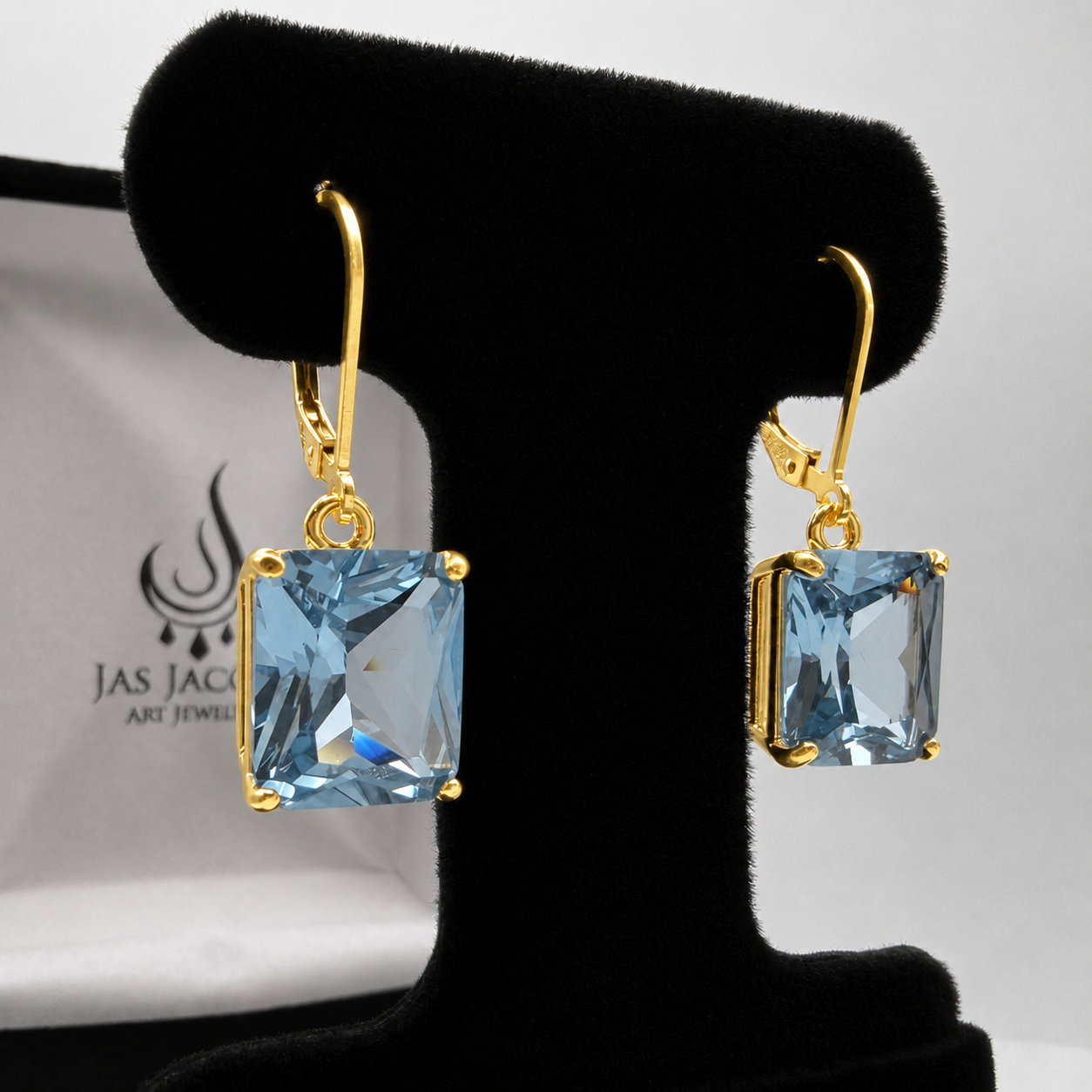 12ctw Emerald Cut Blue Spinel Earrings | Statement Dangle Earrings | Blue Gemstone Leverback Earrings