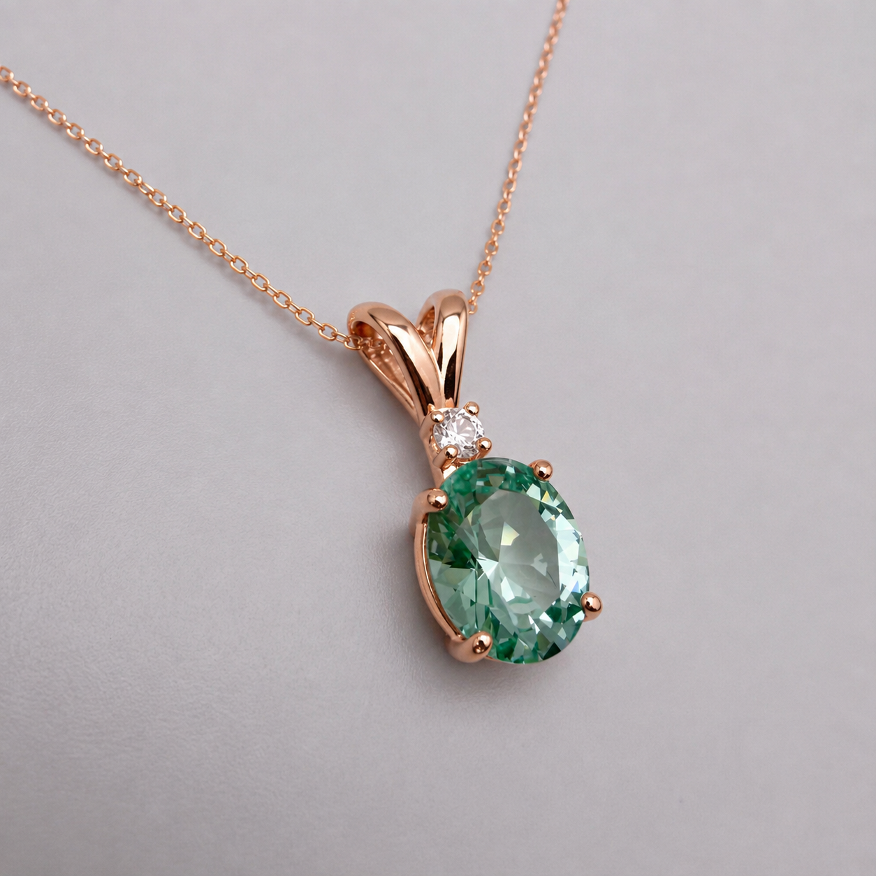3ct Oval Mint Green Spinel & White Sapphire Pendant Necklace
