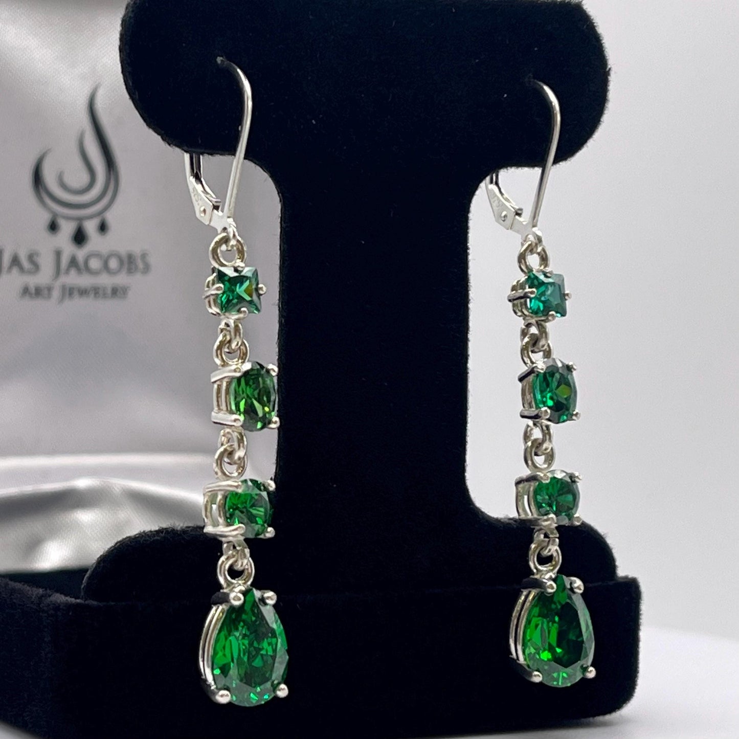 6.6ctw Multi Cut Emerald Earrings Drop Dangle 2” Teardrop
