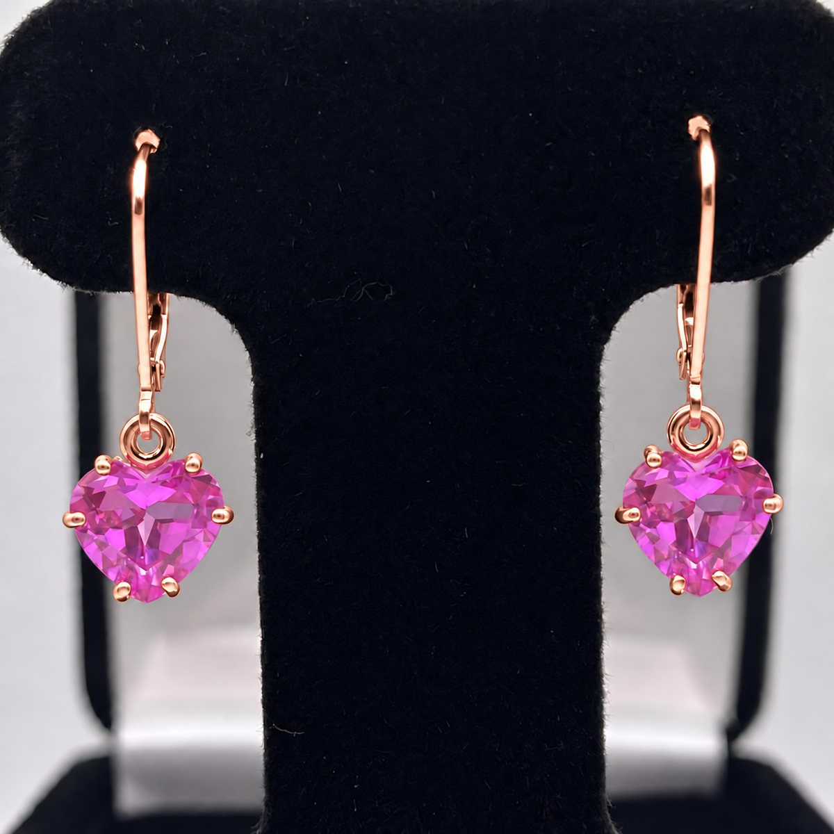 4ctw Heart Cut Pink Sapphire Dangle Earrings