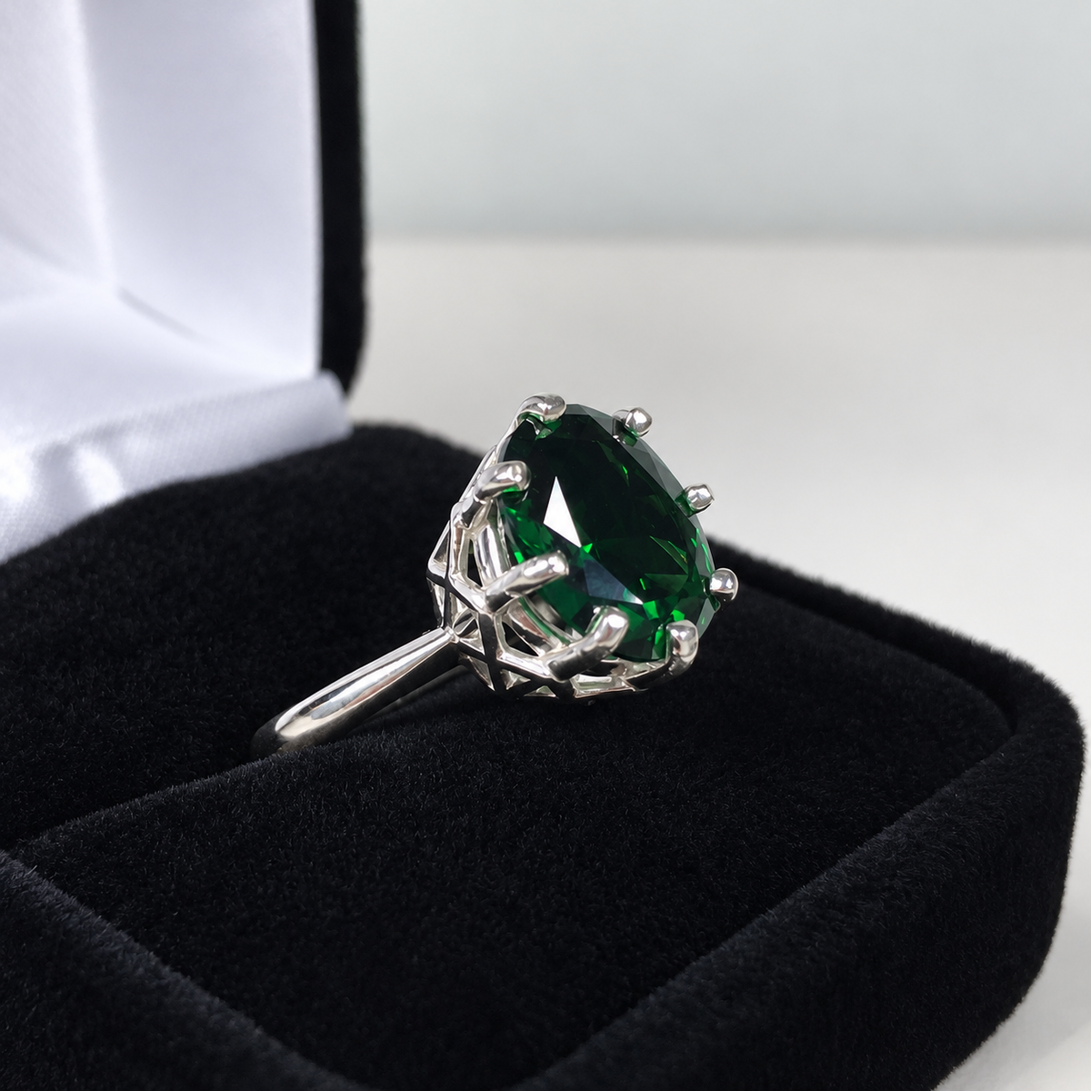 5ct Oval Simulated Emerald Statement Ring – Art Deco Inspired