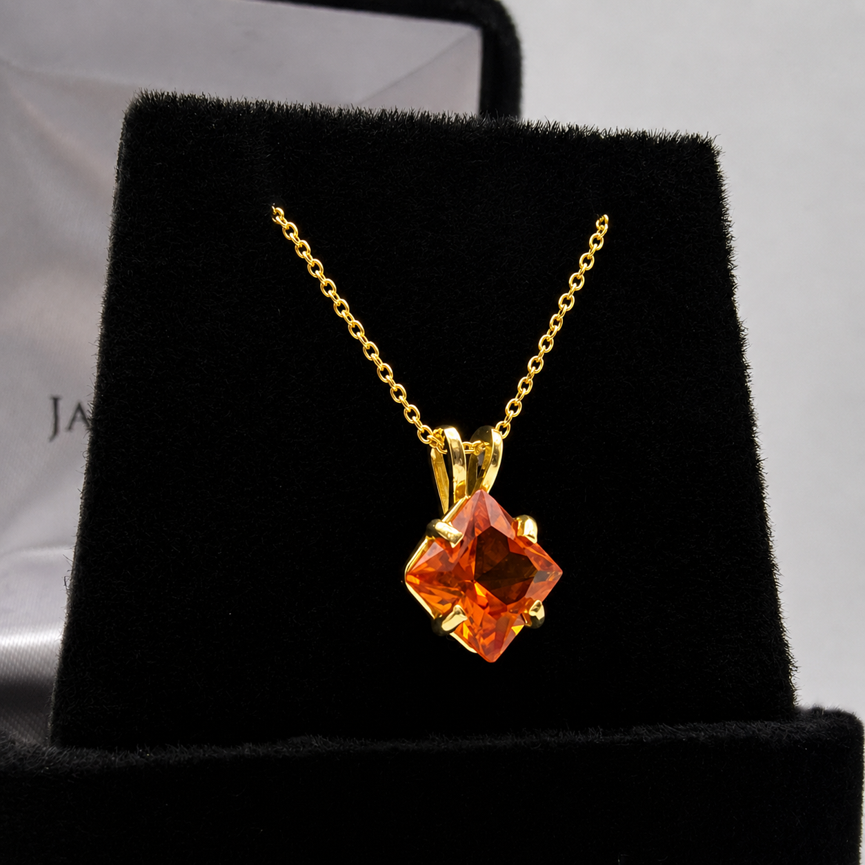 1.2ct Princess Cut Orange Padparadscha Sapphire Solitaire Pendant Necklace