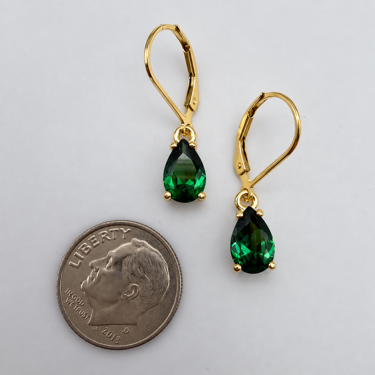3ctw Pear Cut Emerald Drop Earrings | Solid Gold