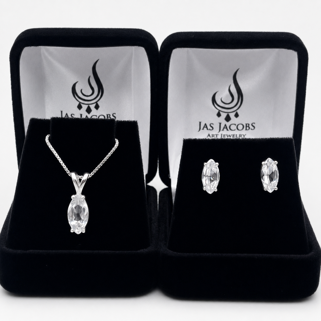4.5ctw Marquise Cut Colorless White Sapphire Pendant & Stud Earring Jewelry Set