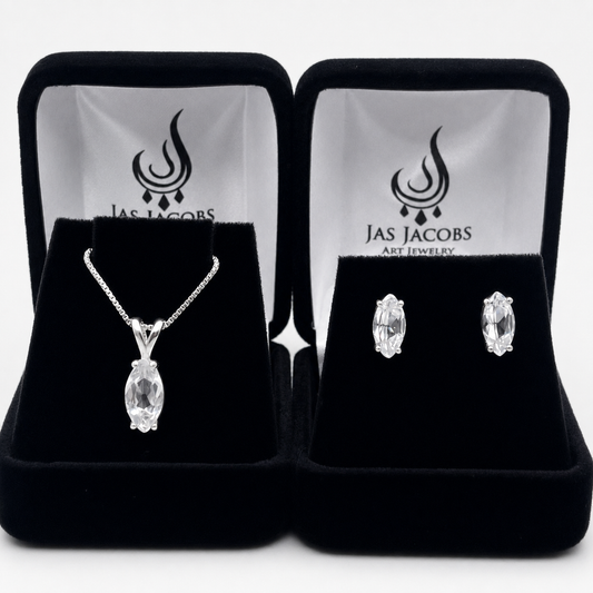 4.5ctw Marquise Cut Colorless White Sapphire Pendant & Stud Earring Jewelry Set