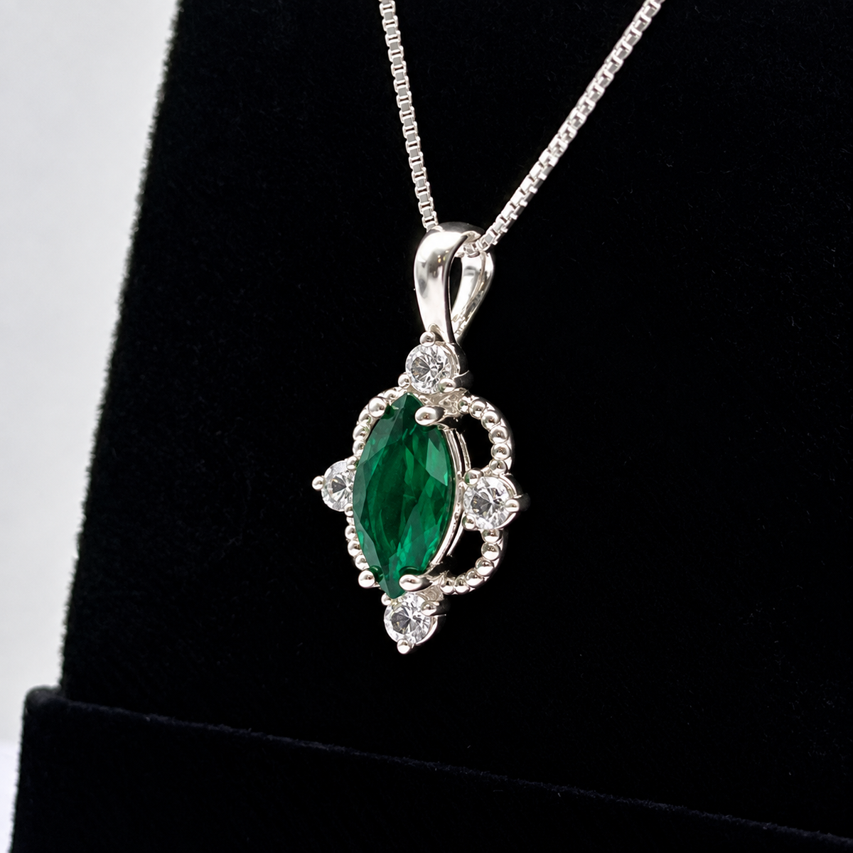 2ct Marquise Cut Emerald Necklace | White Sapphire Accent