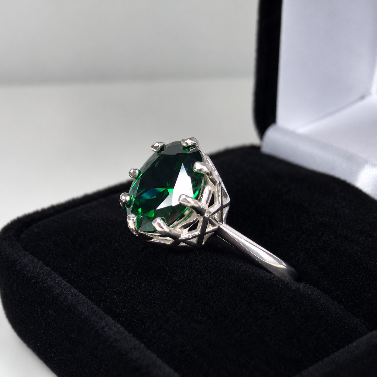 5ct Oval Simulated Emerald Statement Ring – Art Deco Inspired