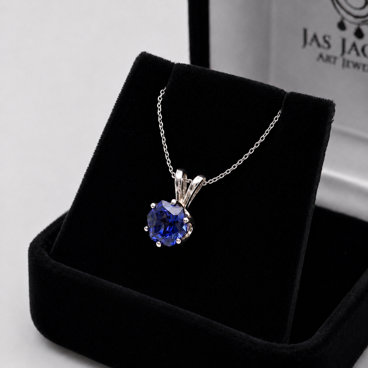 1.2CT Hexagon Cut Blue Sapphire Solitaire Necklace