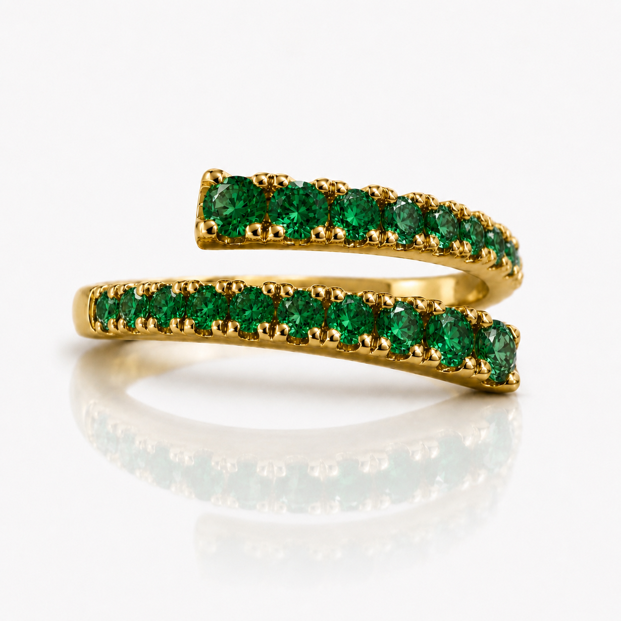 14K Yellow Gold Adjustable Open Bypass Ring | Lab Grown Diamond, Ruby, Emerald or Sapphire Spiral Ring | Made to Order