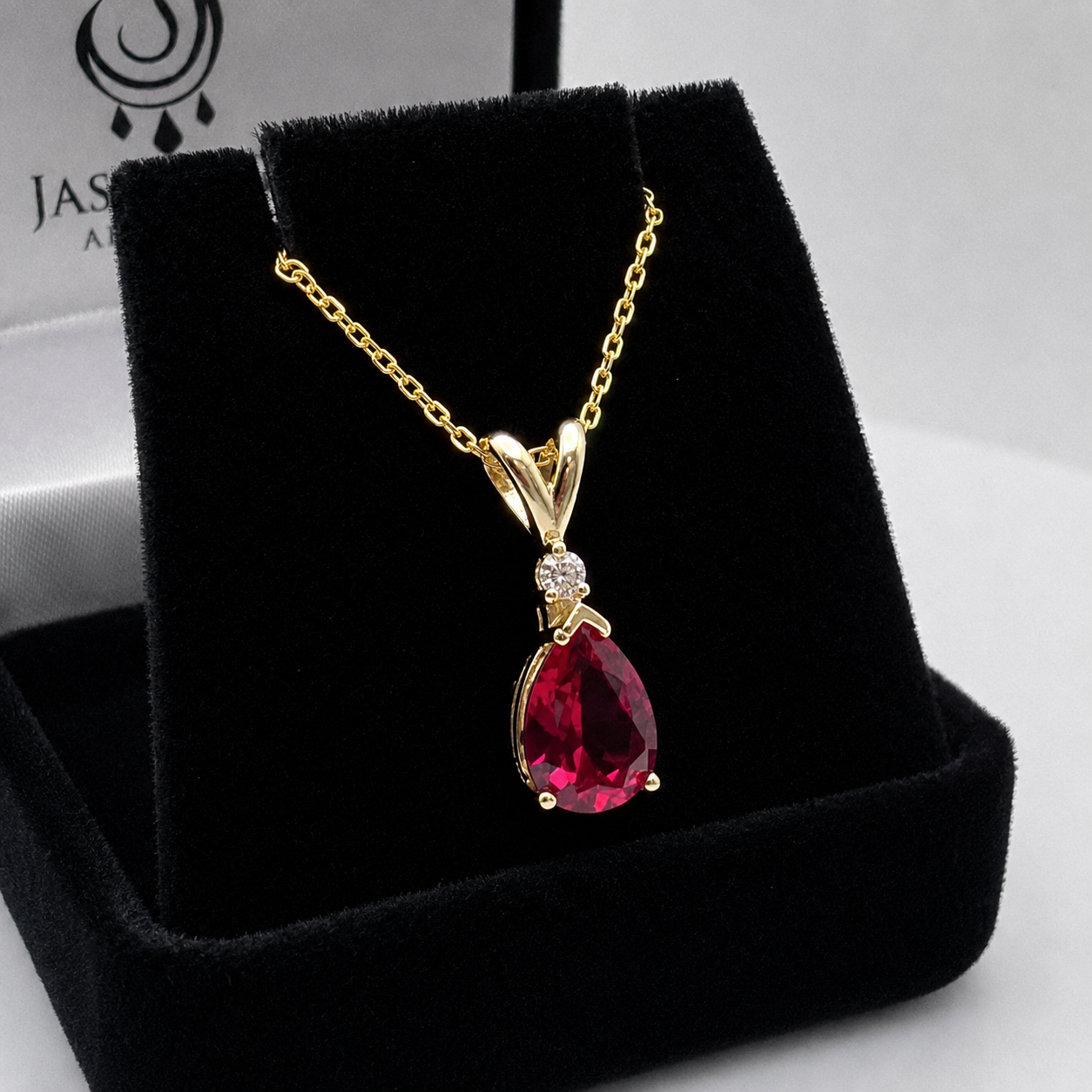 2.2CT Pear Cut Ruby Pendant Necklace | Natural Diamond Accent