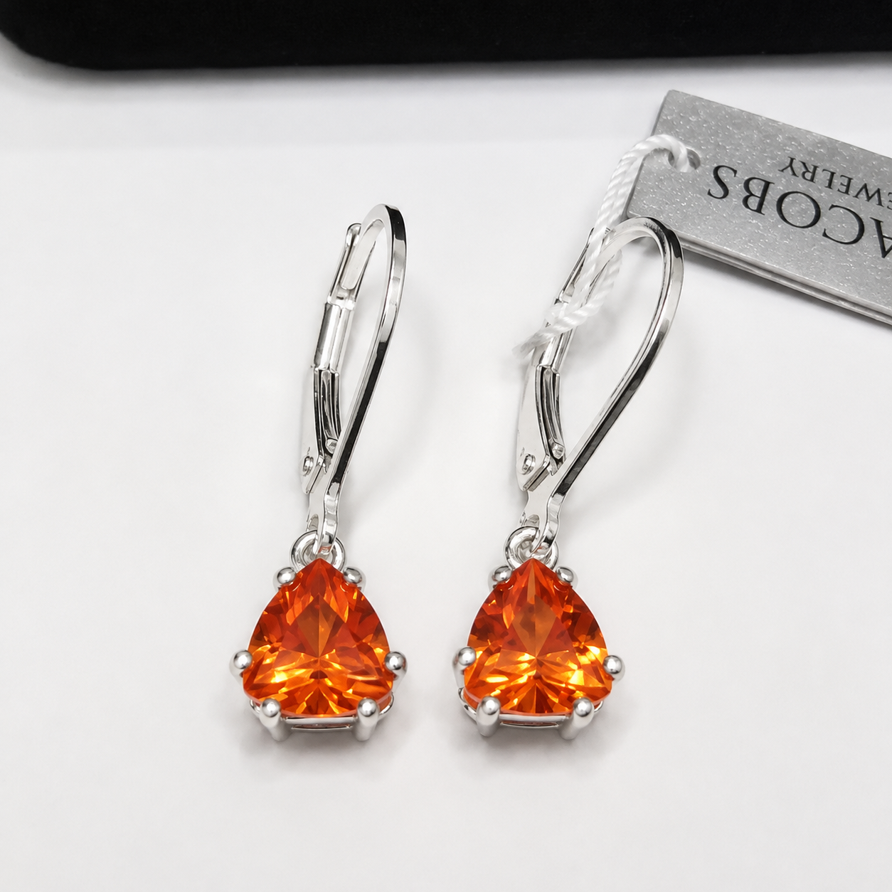 2 CTW Padparadscha Sapphire Trillion Drop Earrings