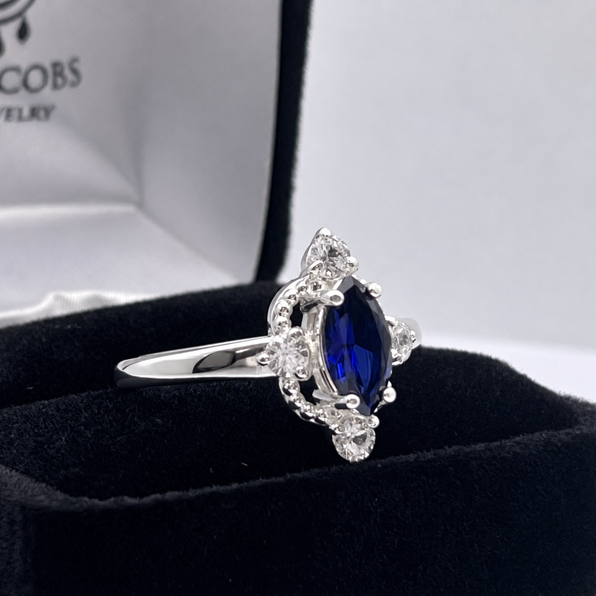 Marquise Sapphire & Diamond Navette Ring in Solid Gold