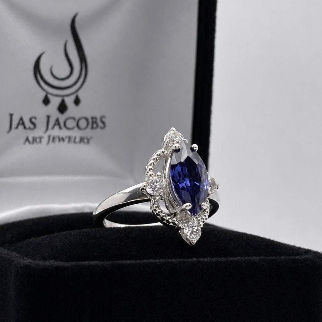 2ct Marquise Cut Tanzanite & White Sapphire Navette Ring