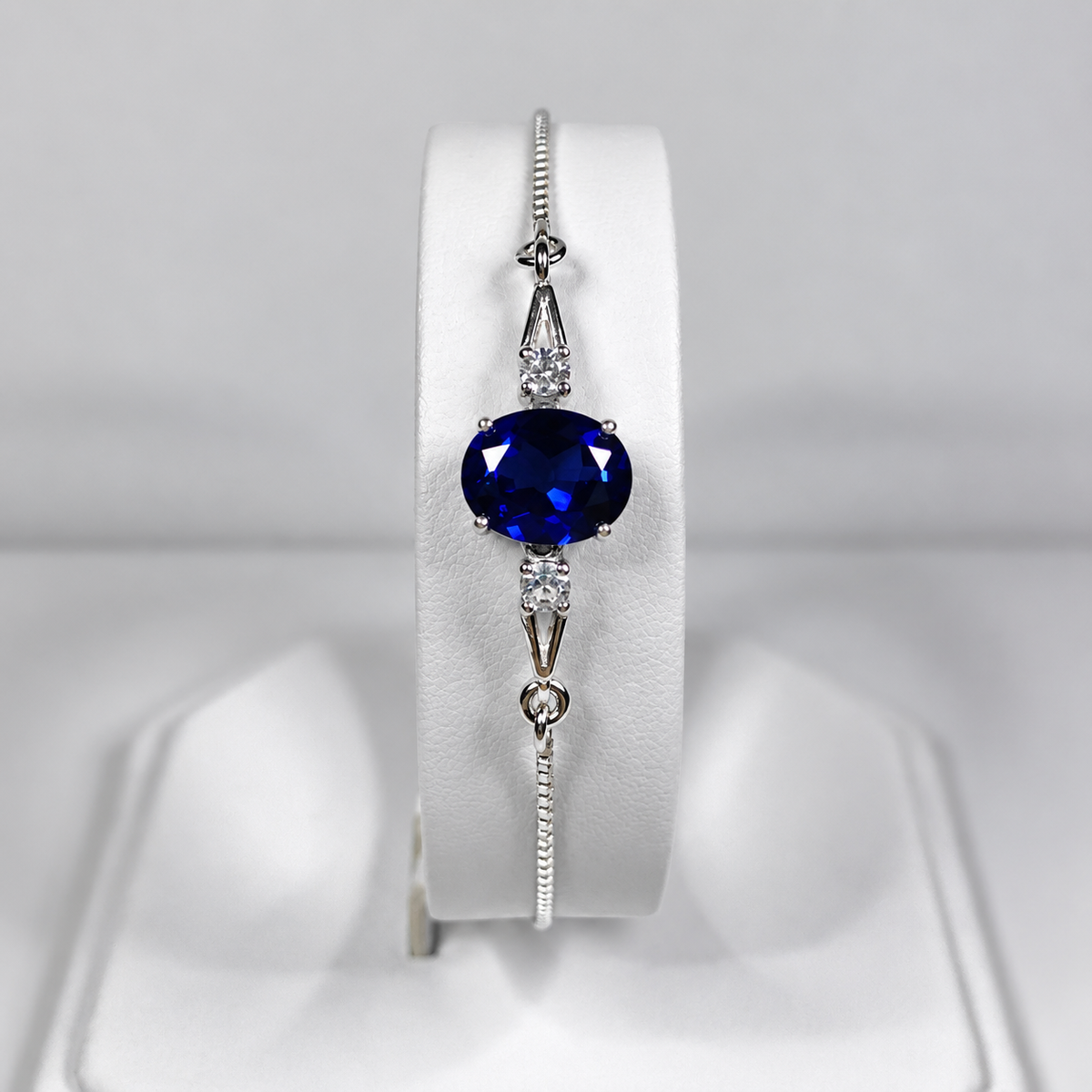 3.5ct Oval Blue Sapphire & White Sapphire Bolo Bracelet