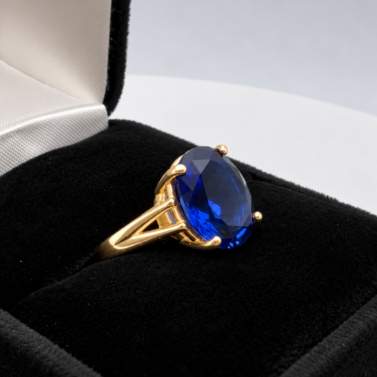 5ct Oval Cut Blue Sapphire Split Shank Ring
