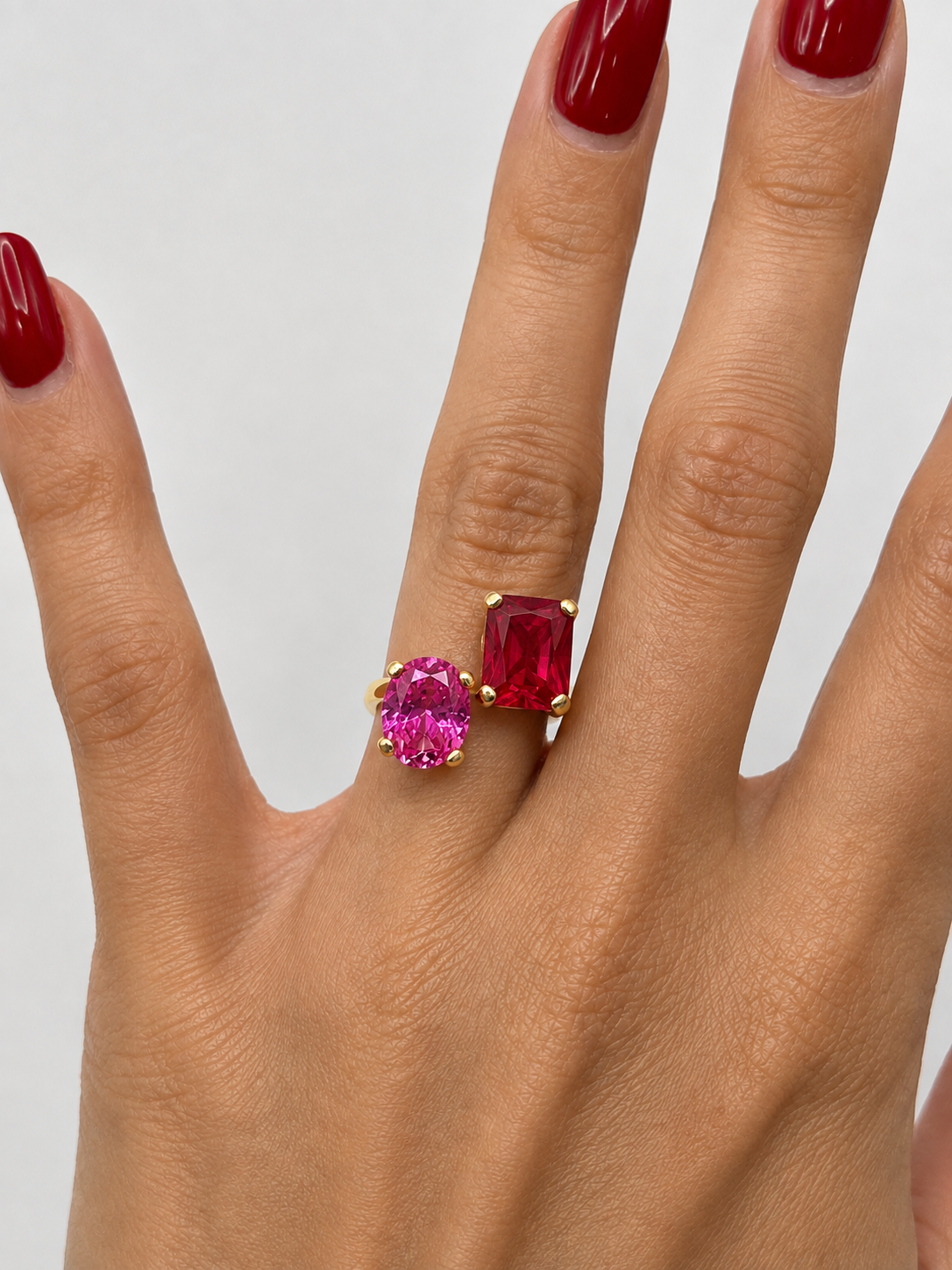 7ctw Ruby & Pink Sapphire Ring | Toi et Moi Open Design | Adjustable