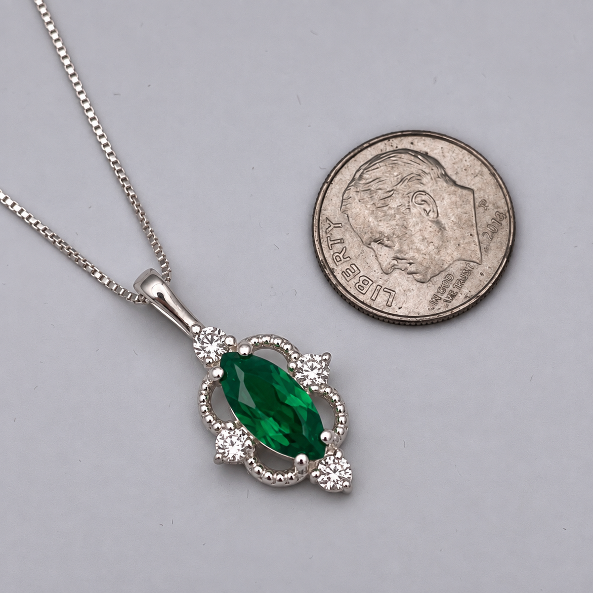 2ct Marquise Cut Emerald Necklace | White Sapphire Accent