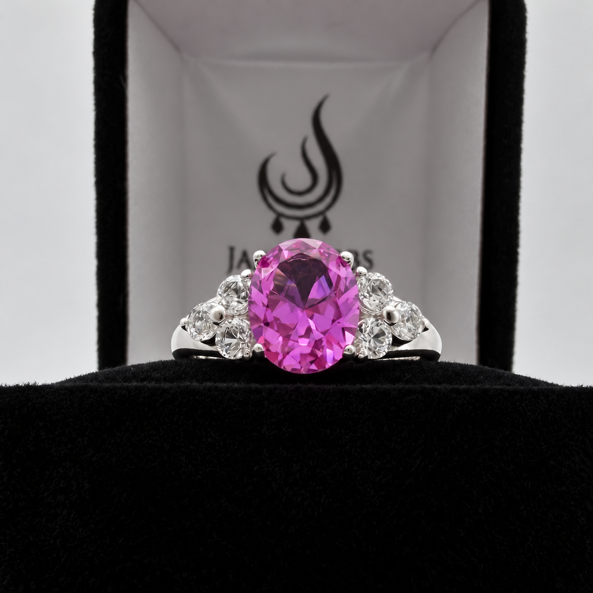 3.78ctw Oval Pink Sapphire & White Sapphire Floral Cluster Ring
