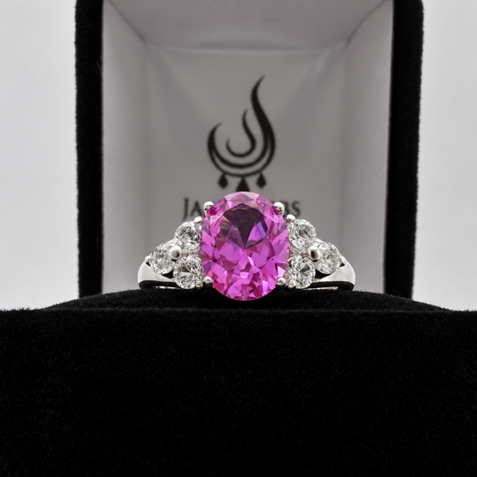 3.78ctw Oval Pink Sapphire & White Sapphire Floral Cluster Ring