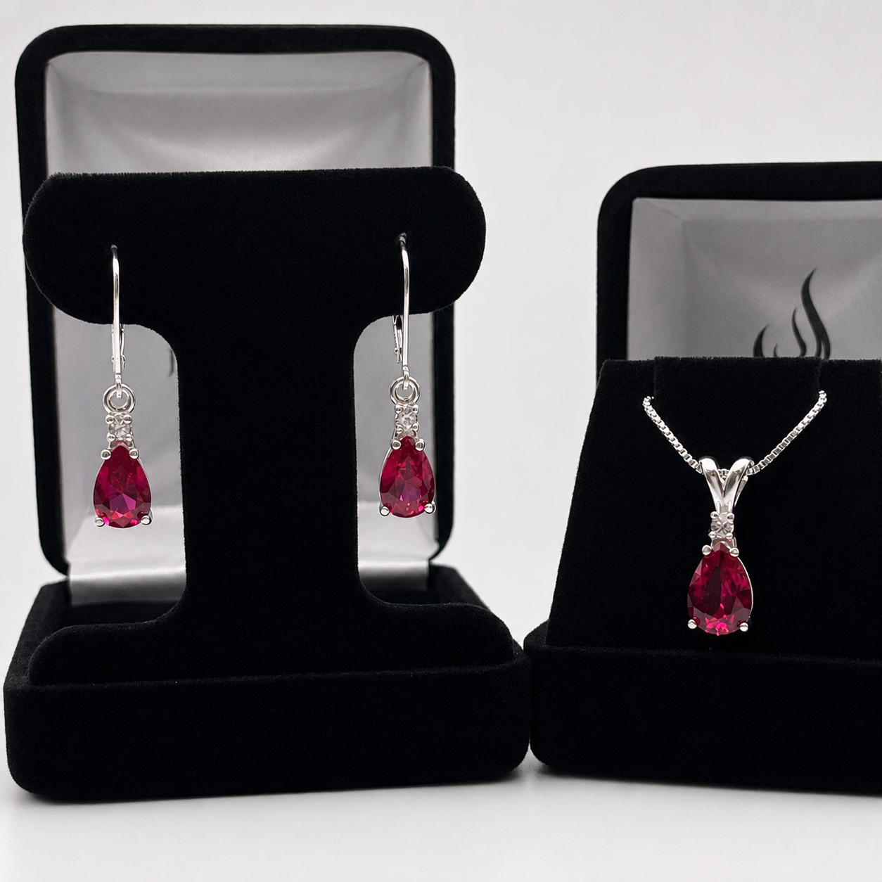 5.5ct Pear Cut Ruby & Diamond Jewelry Set