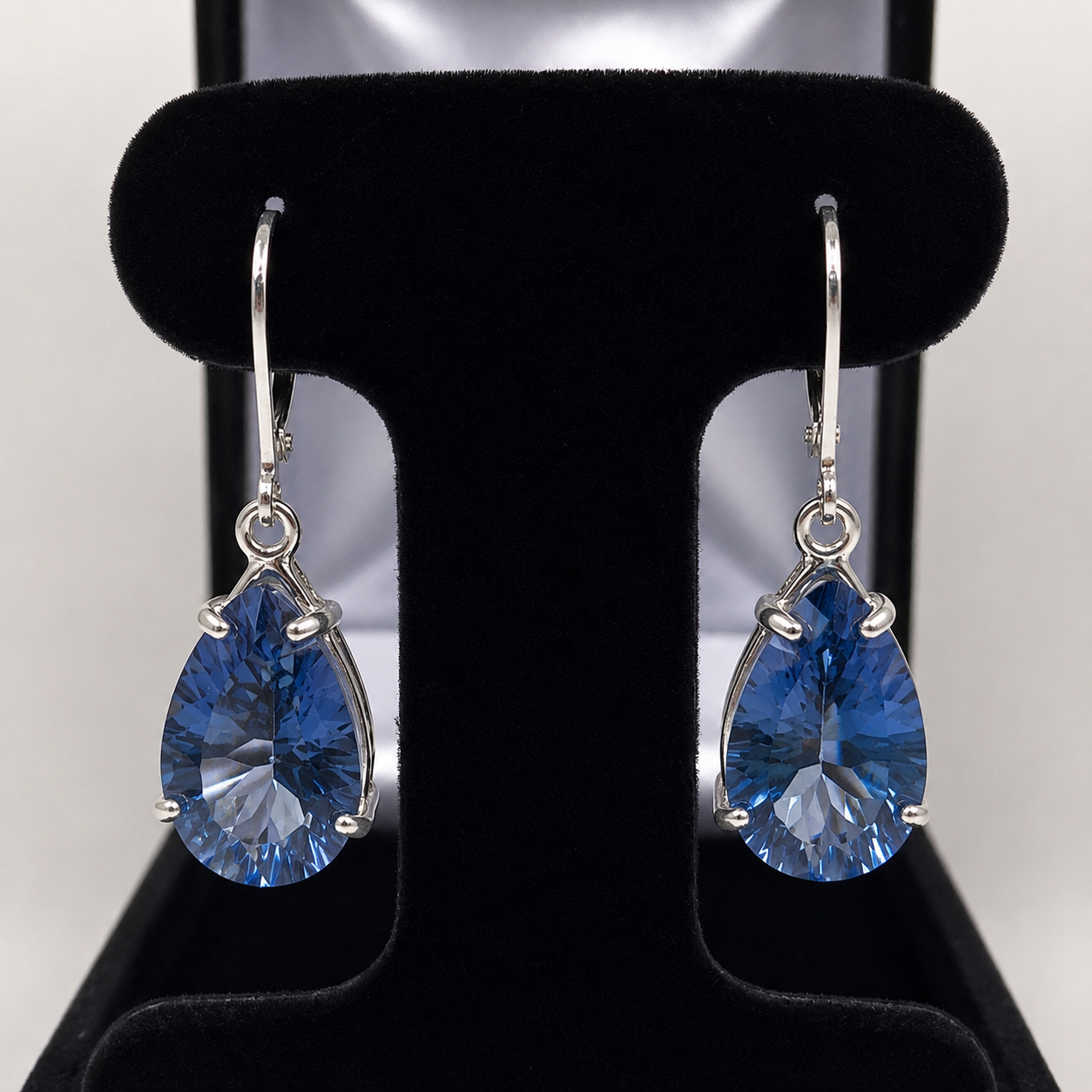 Cornflower Blue Iolite Quartz Earrings | 12CTW Pear Cut Drop Earrings | Statement Gemstone Earrings