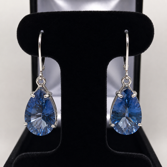 Cornflower Blue Iolite Quartz Earrings | 12CTW Pear Cut Drop Earrings | Statement Gemstone Earrings