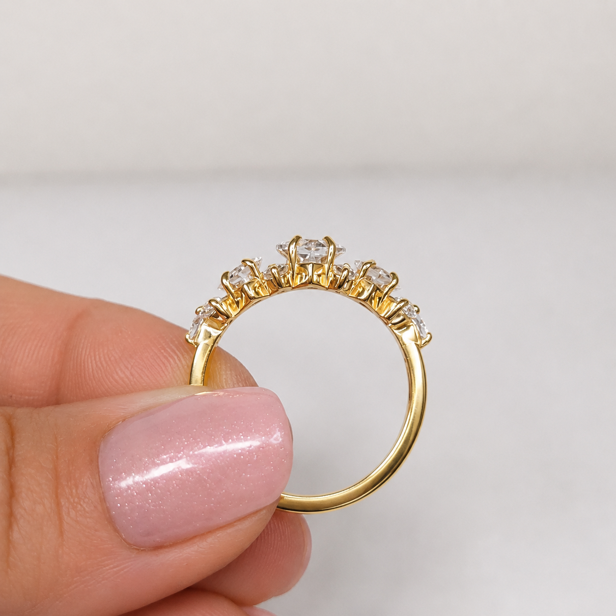 Art Deco Inspired Princess Cut White Sapphire and Diamond Three Stone Ring