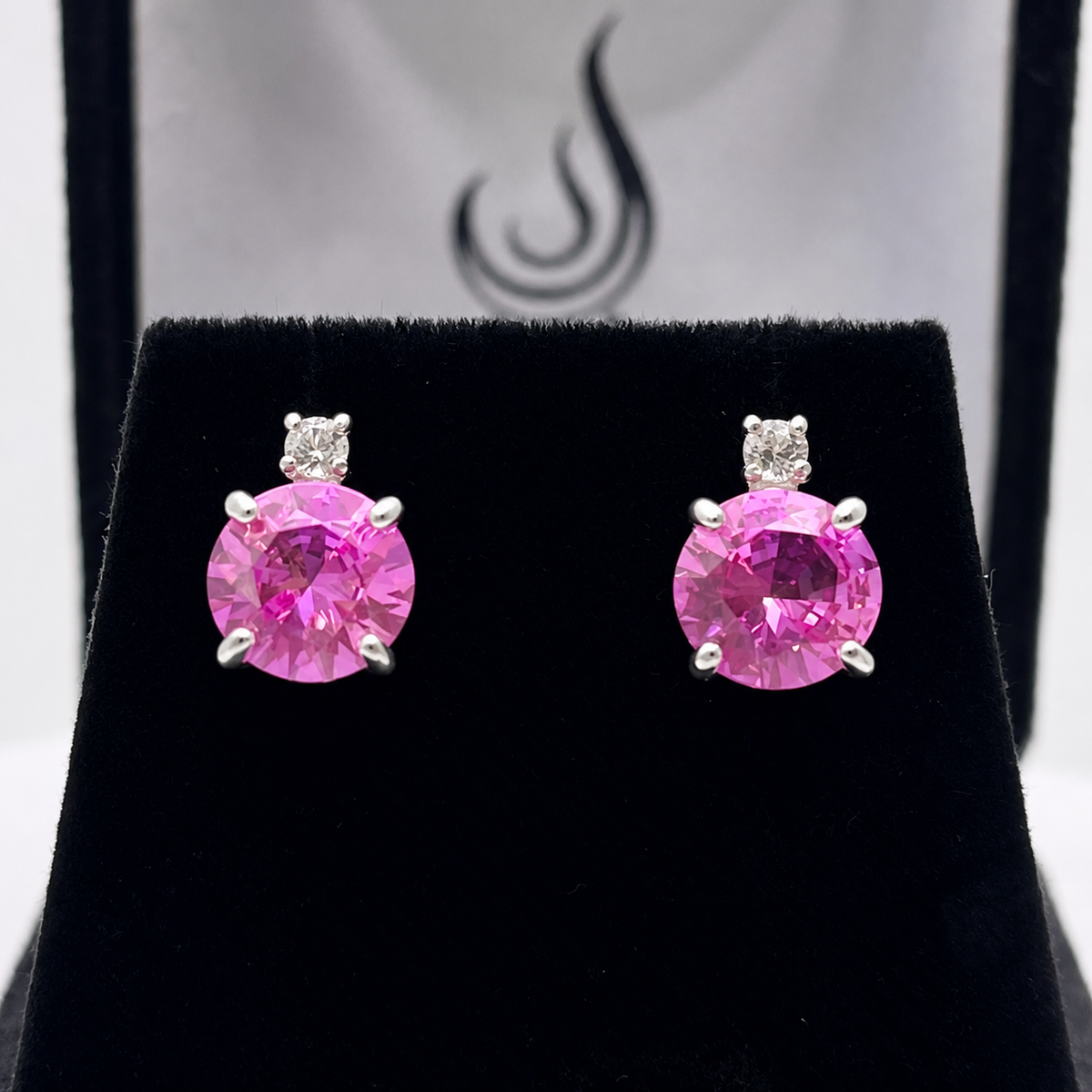 4ctw Brilliant Cut Pink Sapphire Earrings with White Sapphire Accents