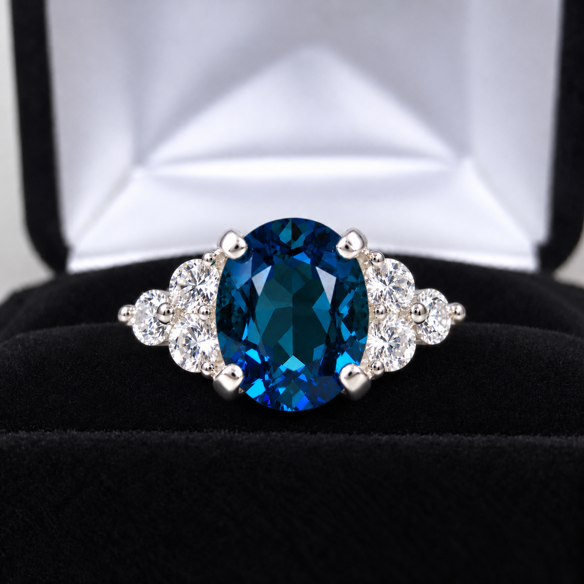 4.5ctw London Blue Topaz & White Topaz Cluster Ring – Victorian Inspired