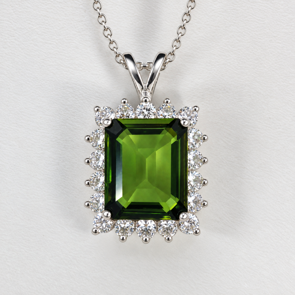 8ctw Emerald Cut Peridot & White Sapphire Halo Pendant