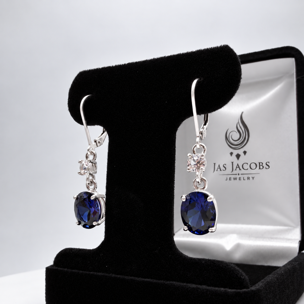 6.6 CTW Oval Cut Blue & White Sapphire Drop Earrings