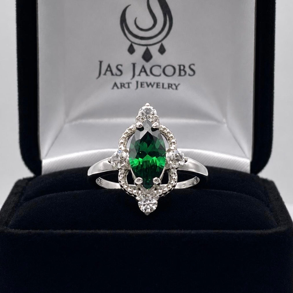 2.2ctw Marquise Cut Simulated Emerald & White Sapphire Ring