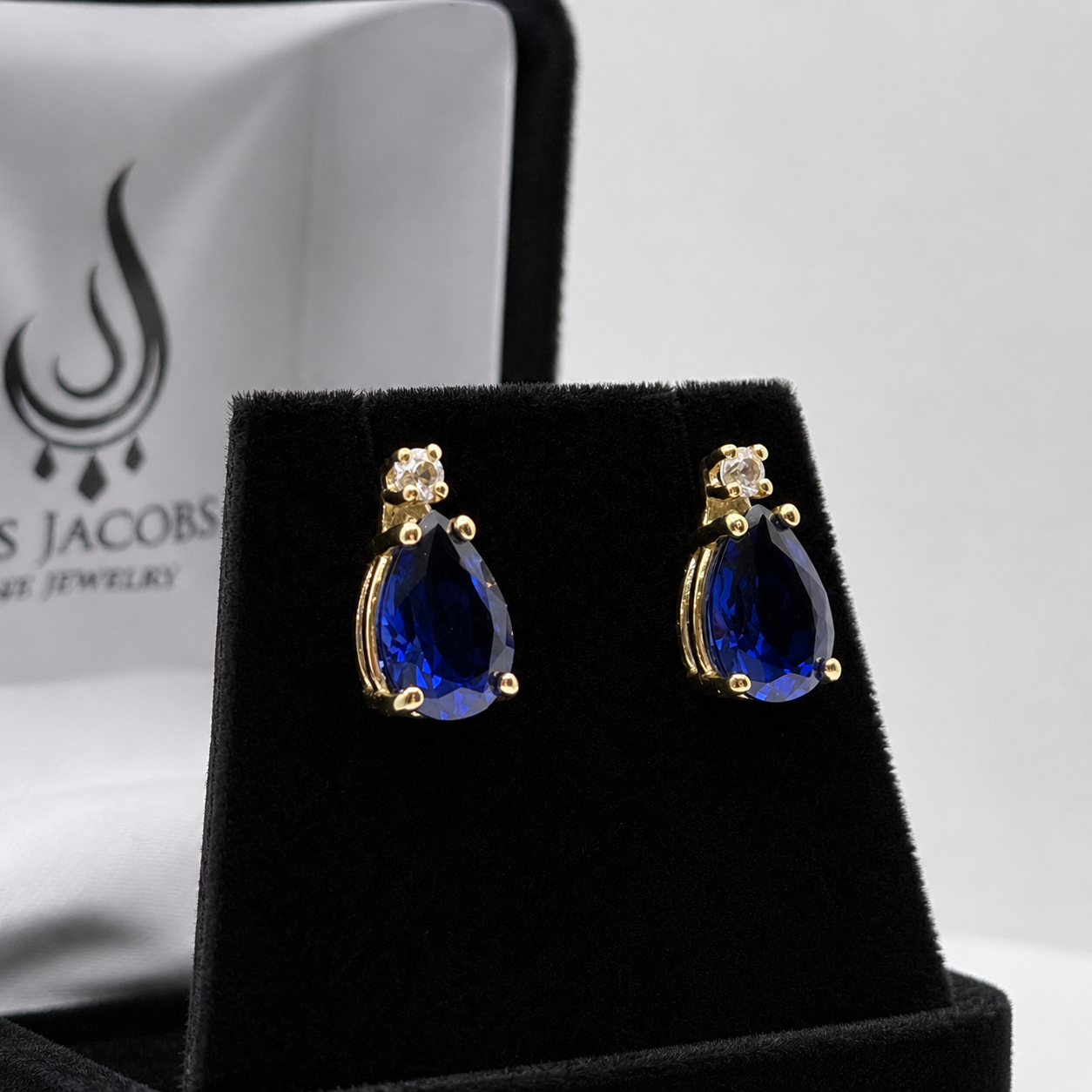 5ctw Pear Cut Blue Sapphire Earrings | Diamond Accents