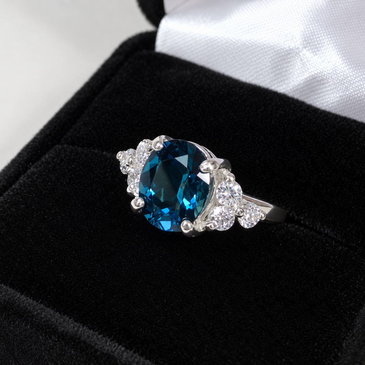 4.5ctw London Blue Topaz & White Topaz Cluster Ring – Victorian Inspired