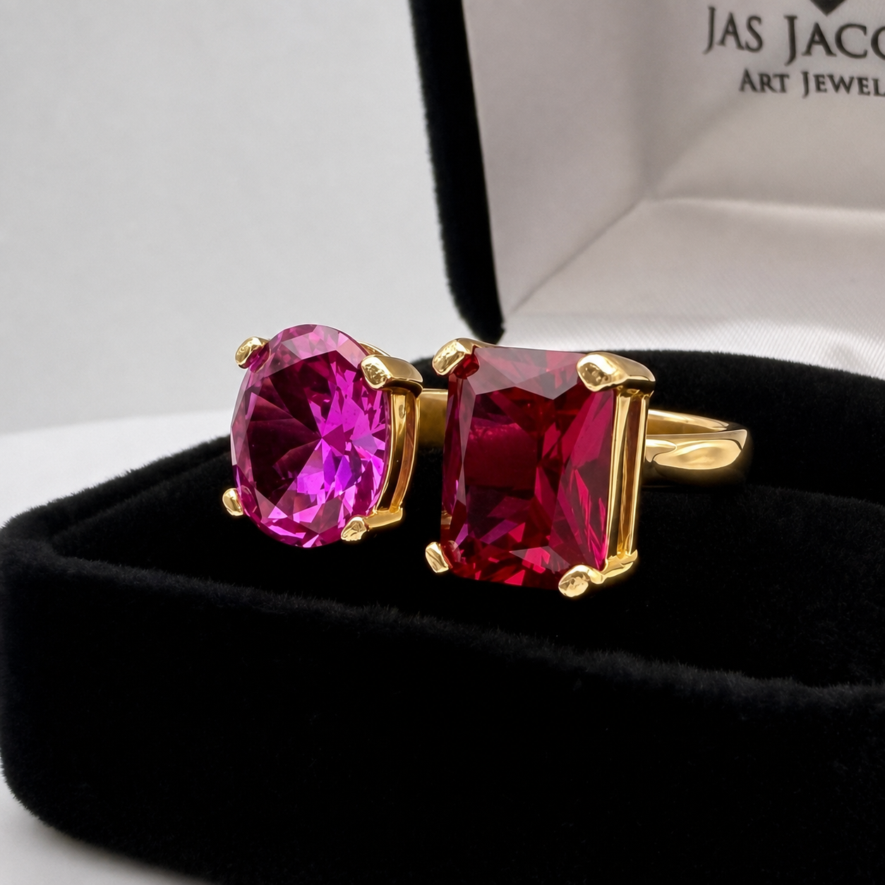 7ctw Ruby & Pink Sapphire Ring | Toi et Moi Open Design | Adjustable