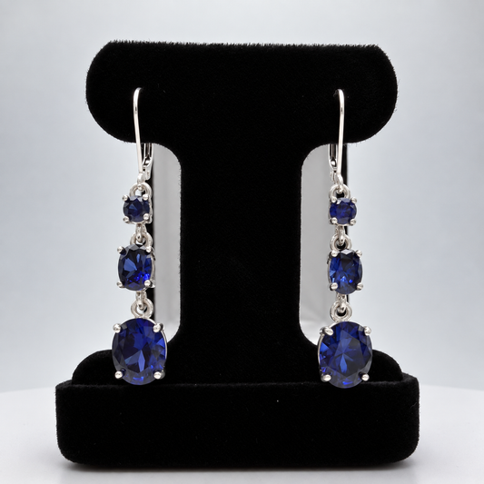 8.2ctw Blue Sapphire Graduated Cascade Earrings in Sterling Silver