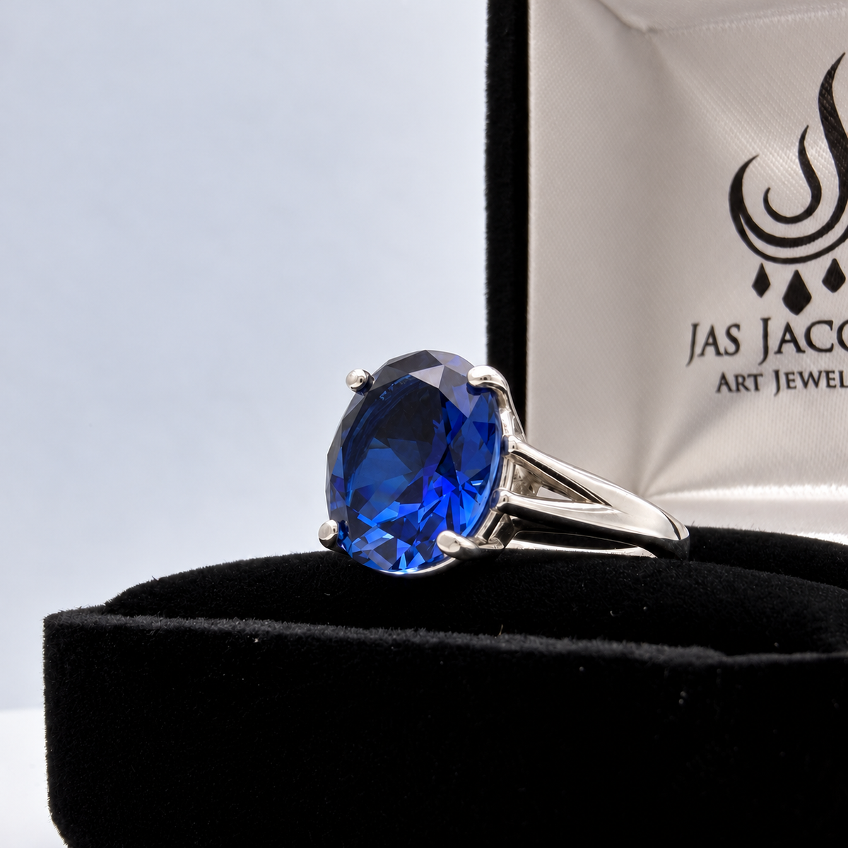 5ct Oval Cut Blue Sapphire Split Shank Ring
