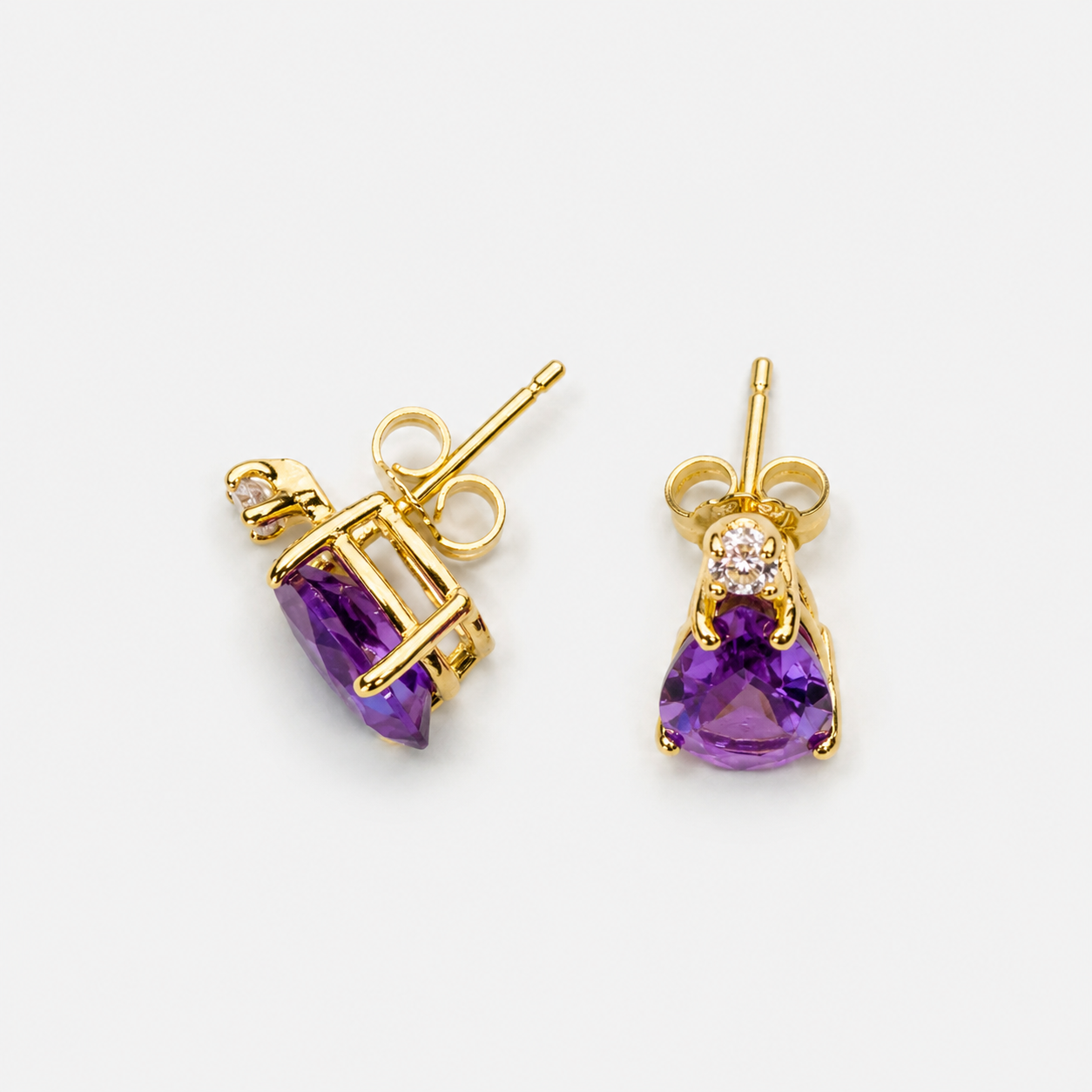 3.3CTW Pear Cut Amethyst Drop Earrings with Diamond Accents