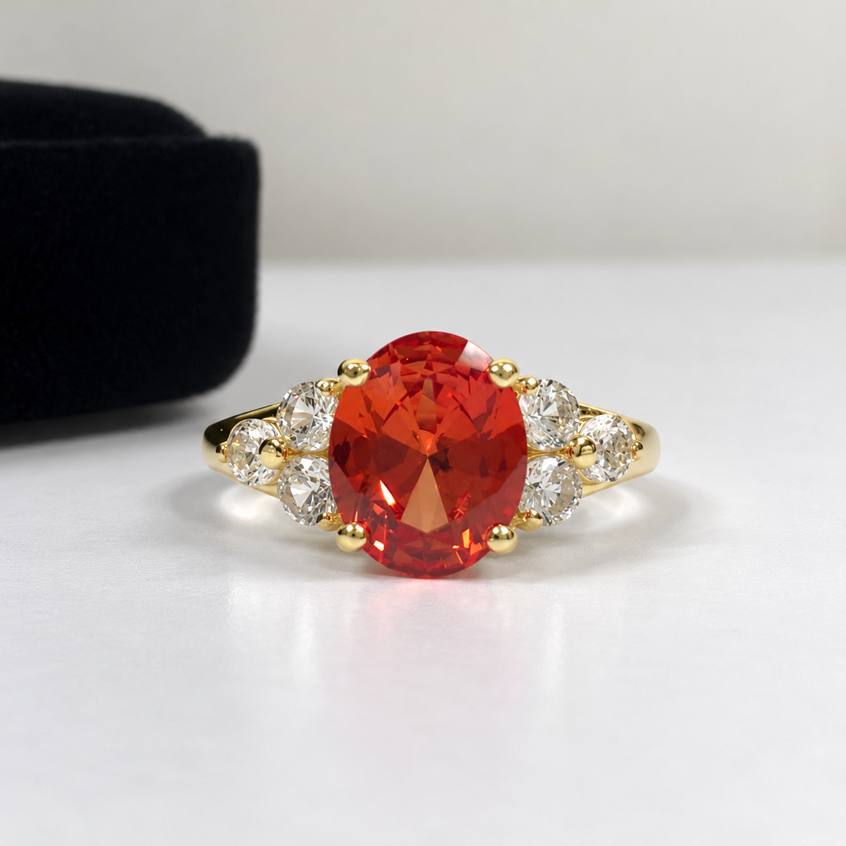 3.6ctw Oval Cut Padparadscha Sapphire & White Sapphire Ring