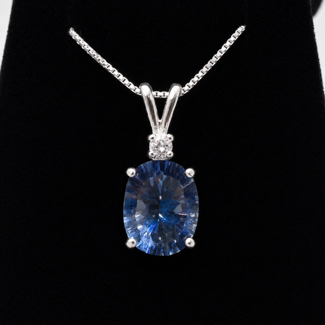 Beautiful 5ct Oval Cut Iolite Quartz Necklace | White Sapphire Accent