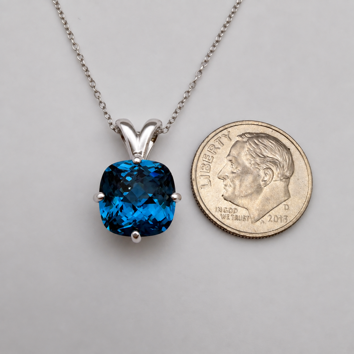 4ct London Blue Spinel Cushion Cut Pendant Necklace