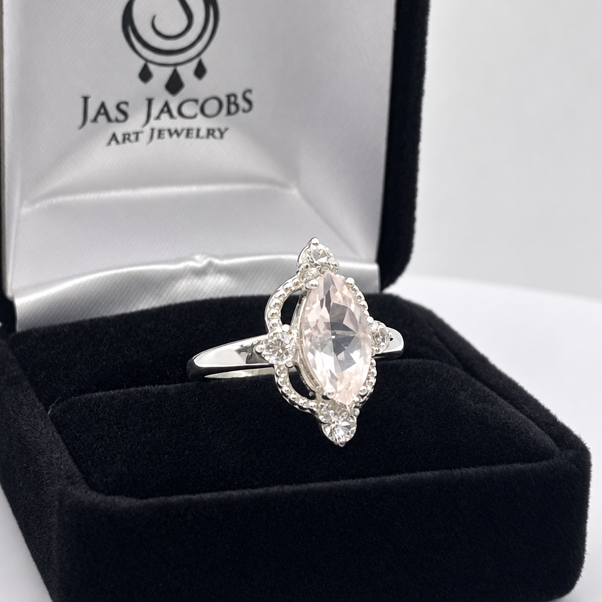2.5ctw Marquise Rose Quartz & White Sapphire Navette Ring