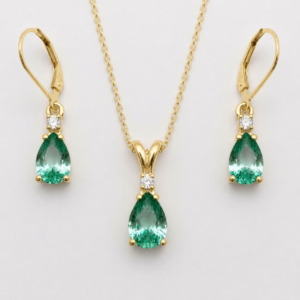 5.24 CTW Mint Green Spinel & Diamond Necklace & Leverback Earrings Set