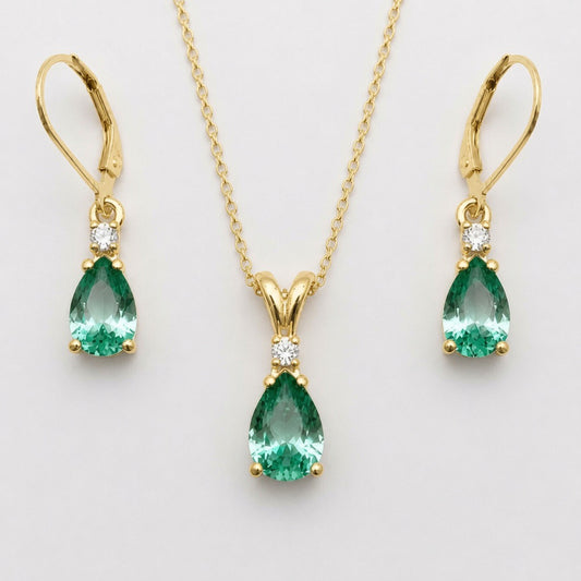 5.24 CTW Mint Green Spinel & Diamond Necklace & Leverback Earrings Set