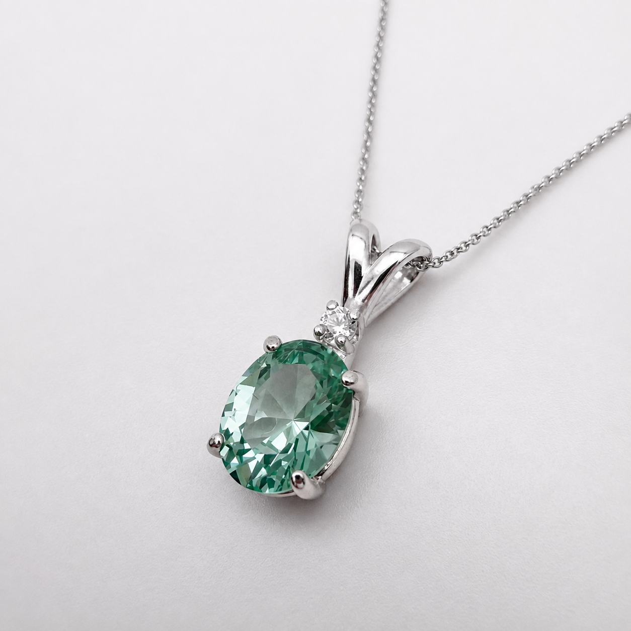 3ct Oval Mint Green Spinel & White Sapphire Pendant Necklace