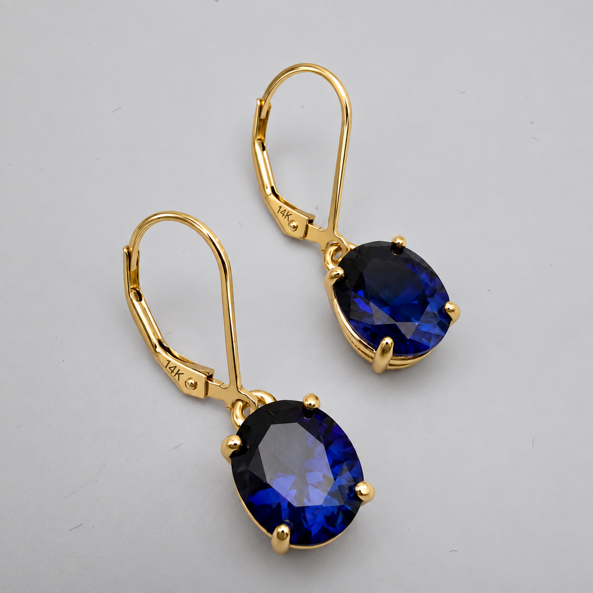 6 CTW Oval Cut Blue Sapphire Drop Earrings